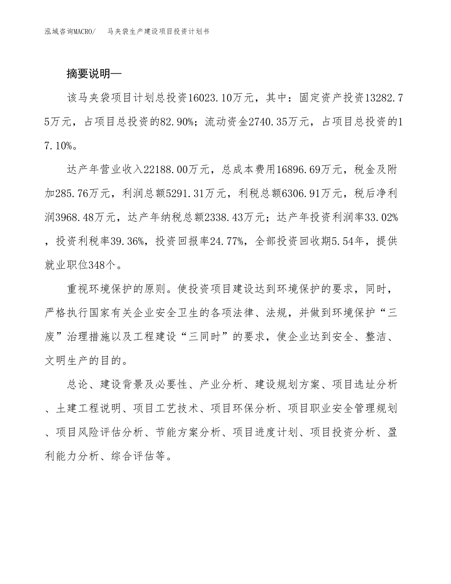 （实用模版）马夹袋生产建设项目投资计划书_第2页