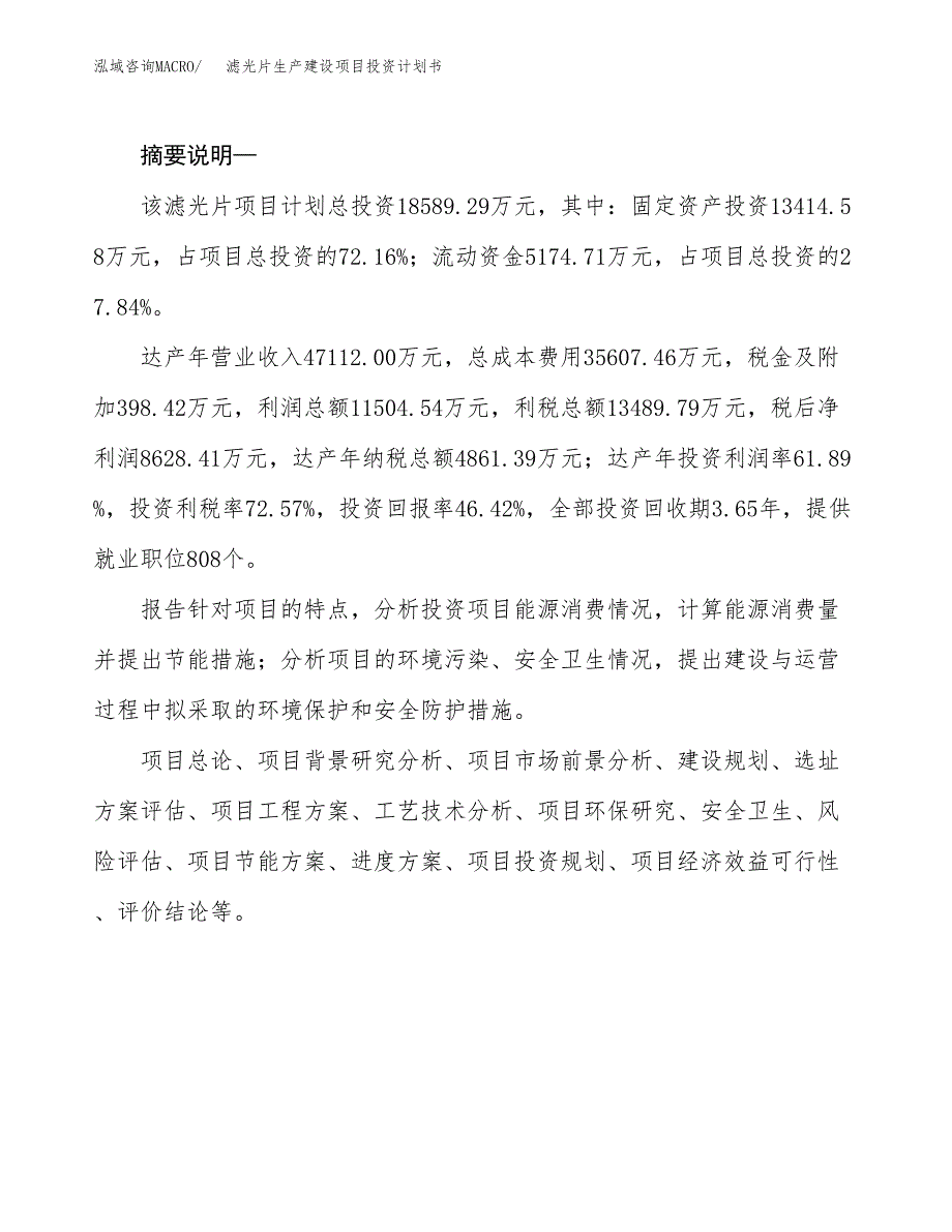 （实用模版）滤光片生产建设项目投资计划书_第2页