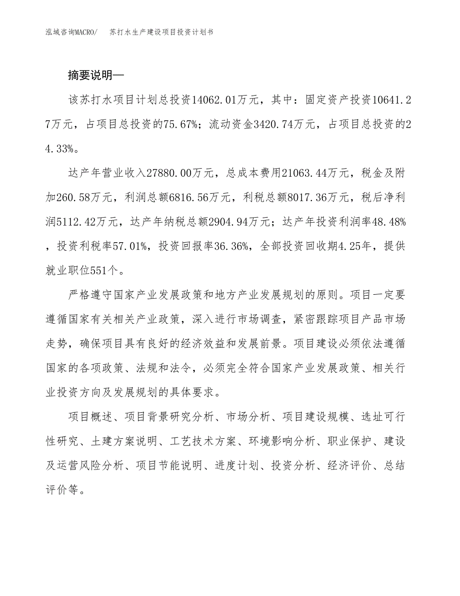 （实用模版）苏打水生产建设项目投资计划书_第2页