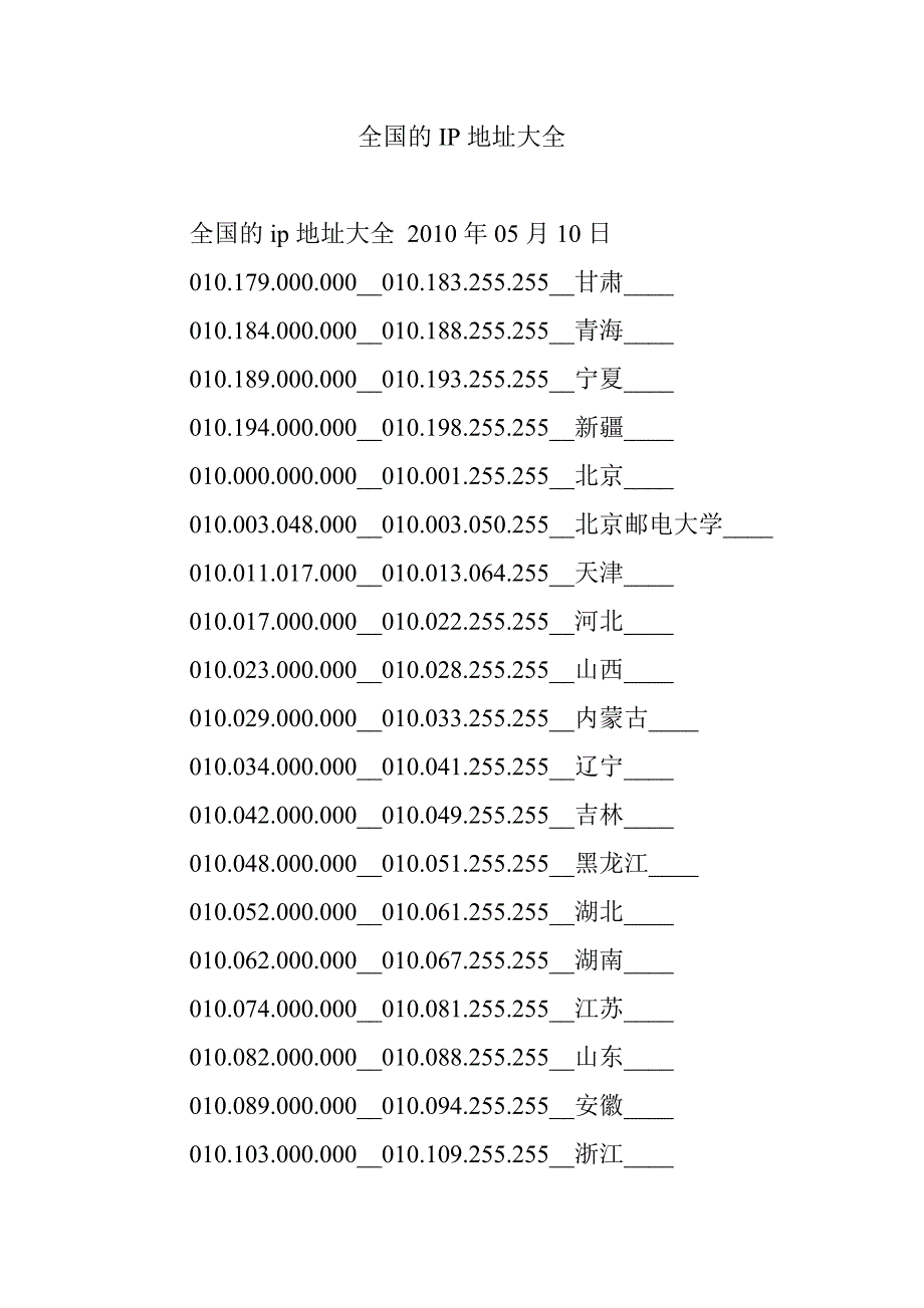 全国的IP地址大全.doc_第1页