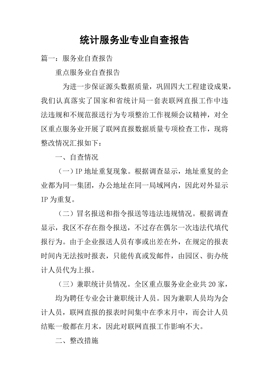 统计服务业专业自查报告.doc_第1页