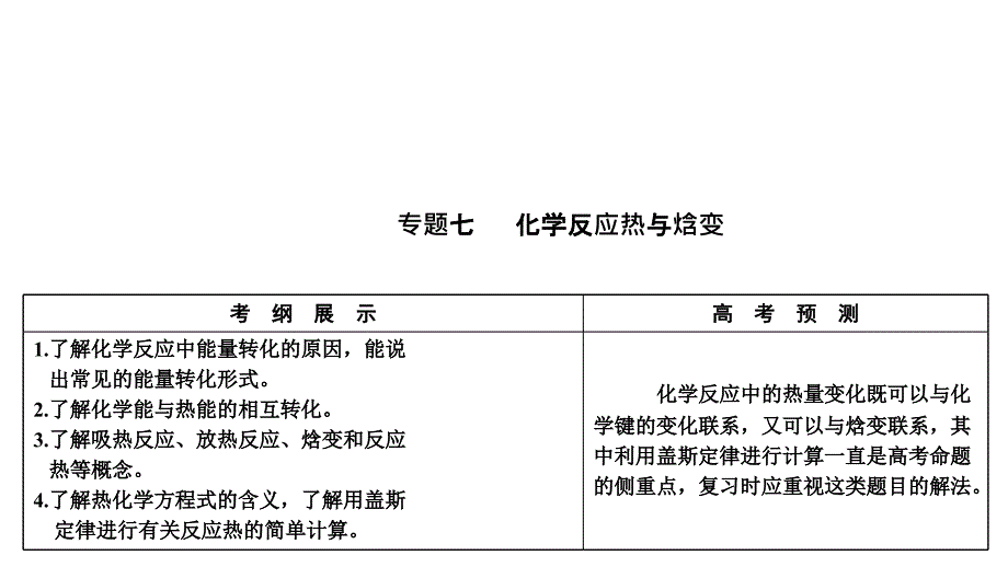 2011年高三高考化学专题七化学反应热与焓变演示文稿_第1页