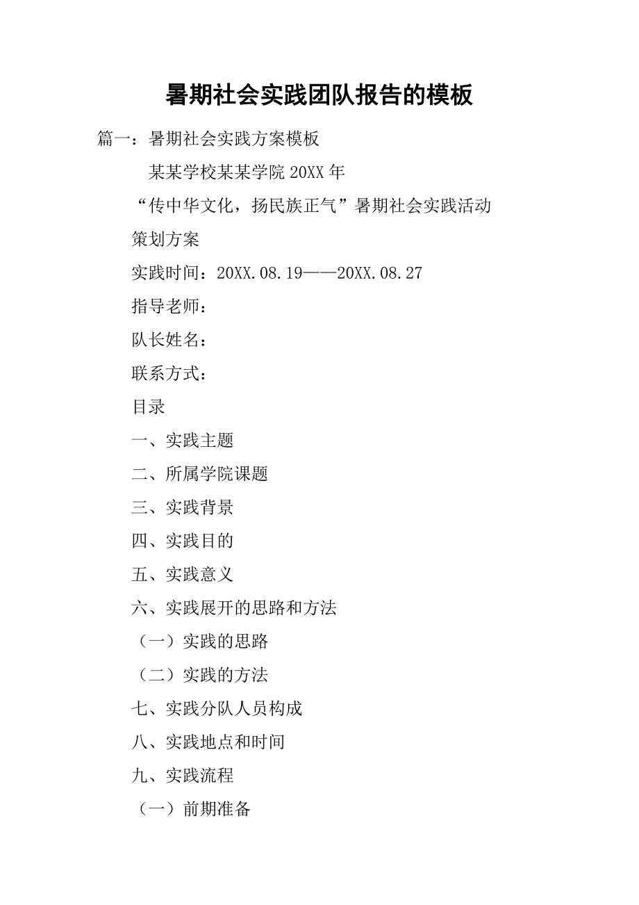 暑期社会实践团队报告的模板.doc_第1页