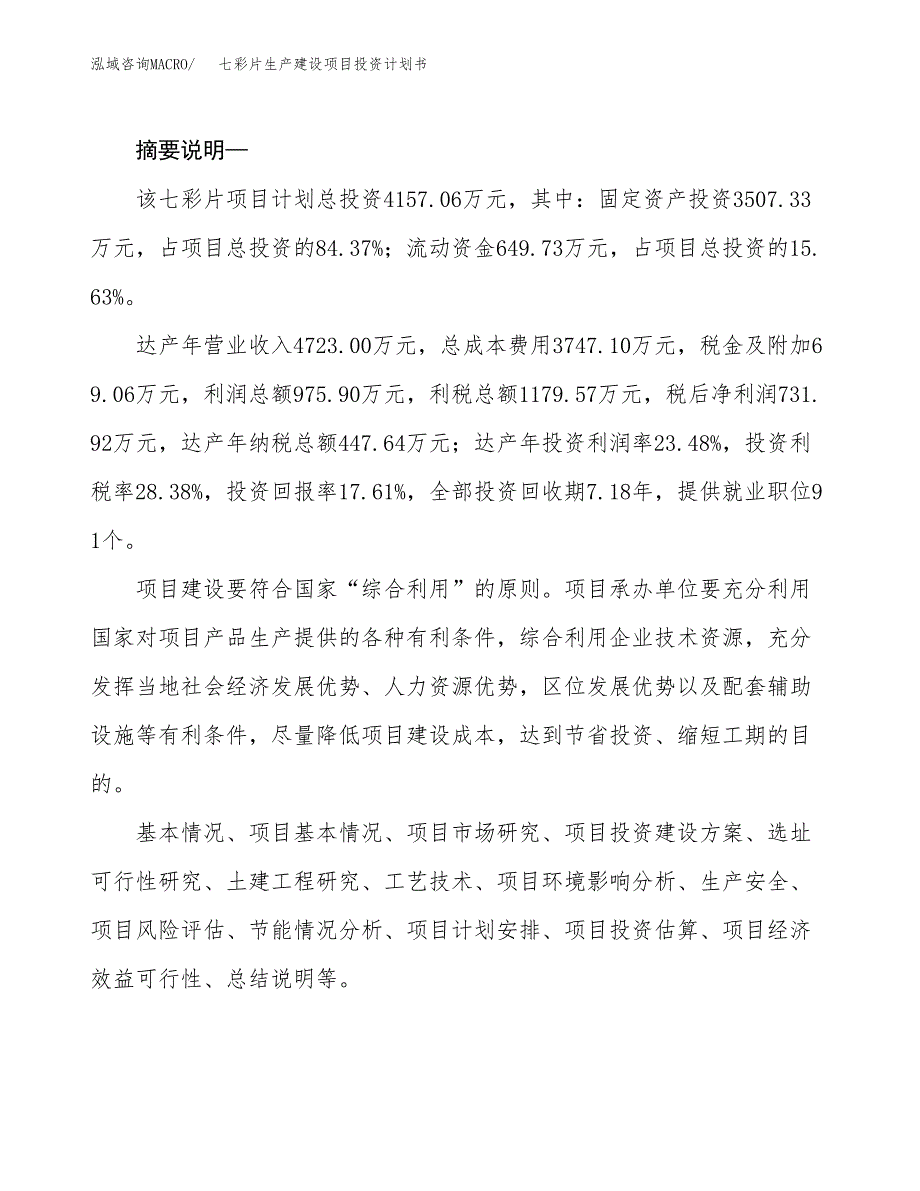 （模板）七彩片生产建设项目投资计划书_第2页