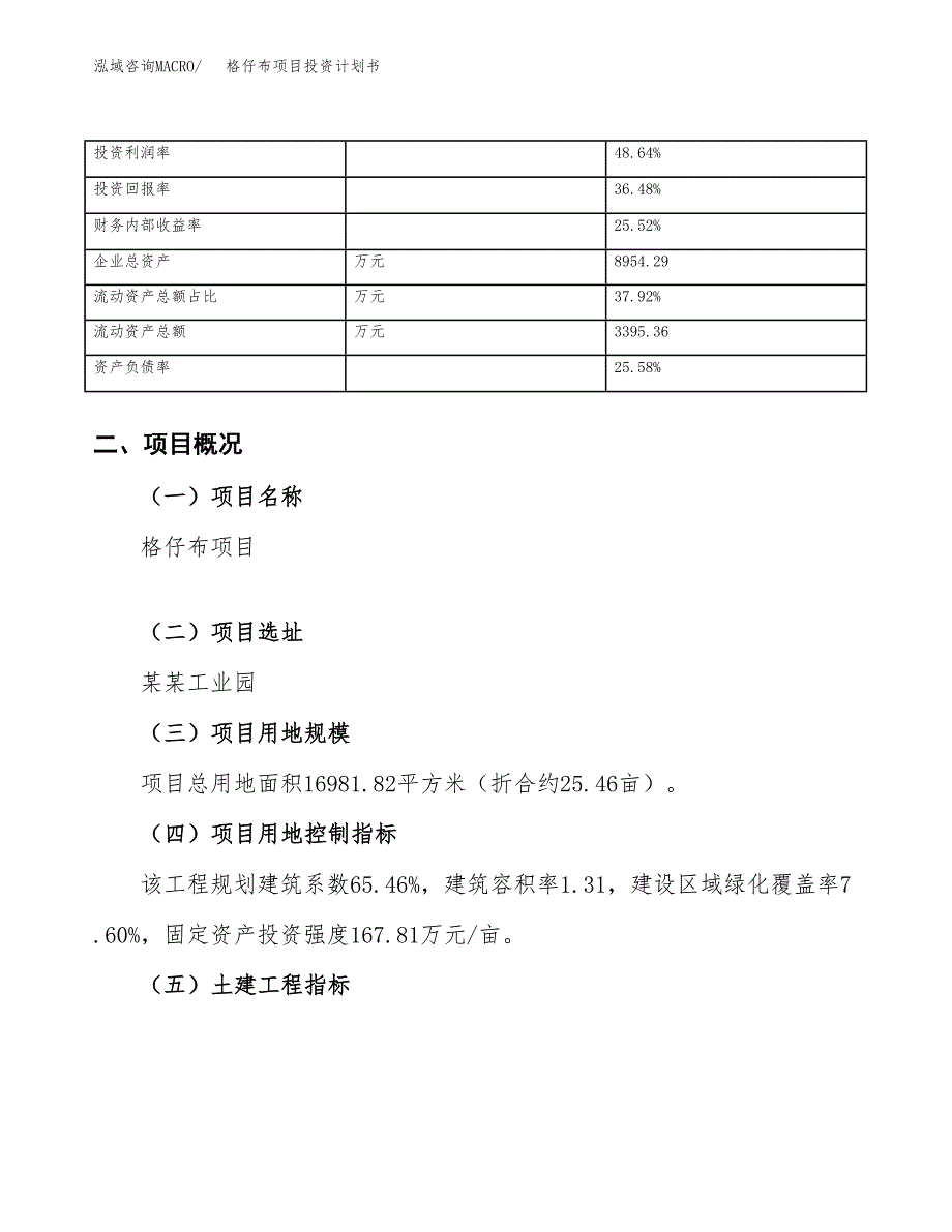 （申请模板）格仔布项目投资计划书_第4页