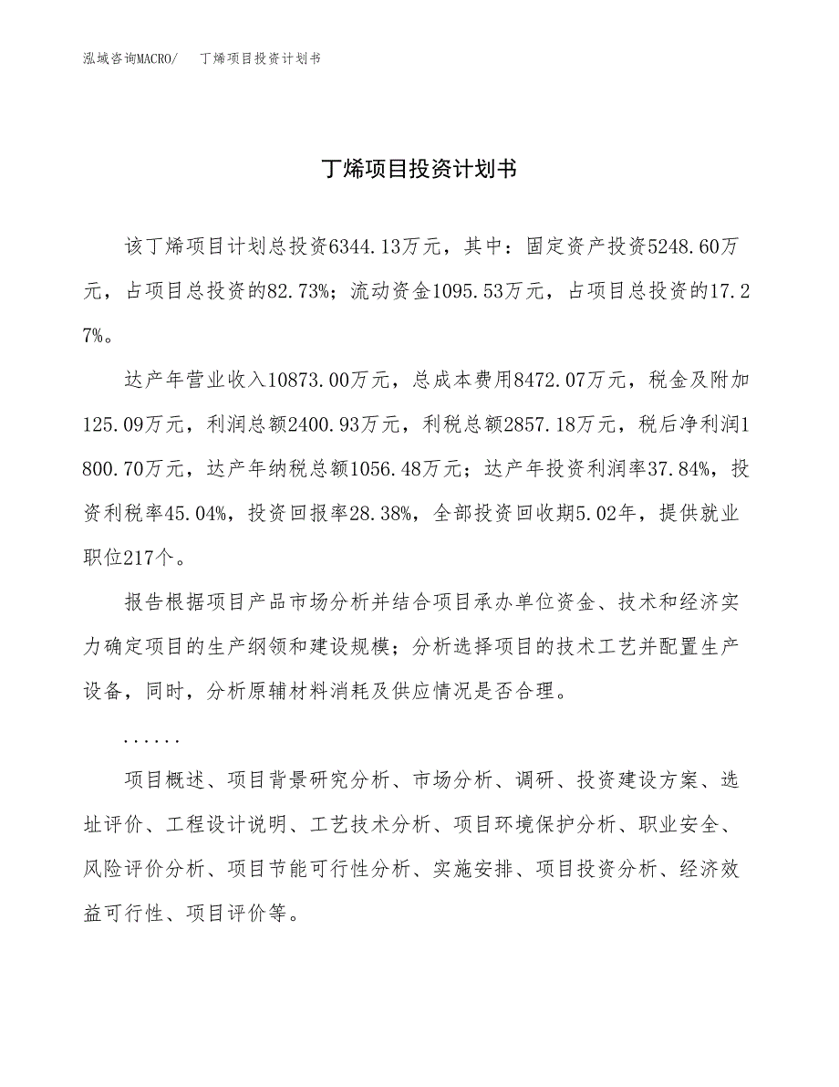 （申请模板）丁烯项目投资计划书_第1页