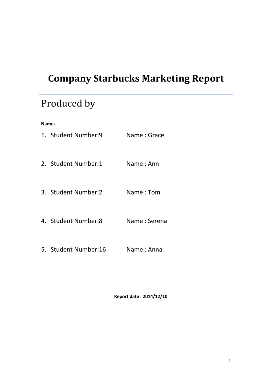 company starbucks marketing report 星巴克市场营销分析英文版_第1页