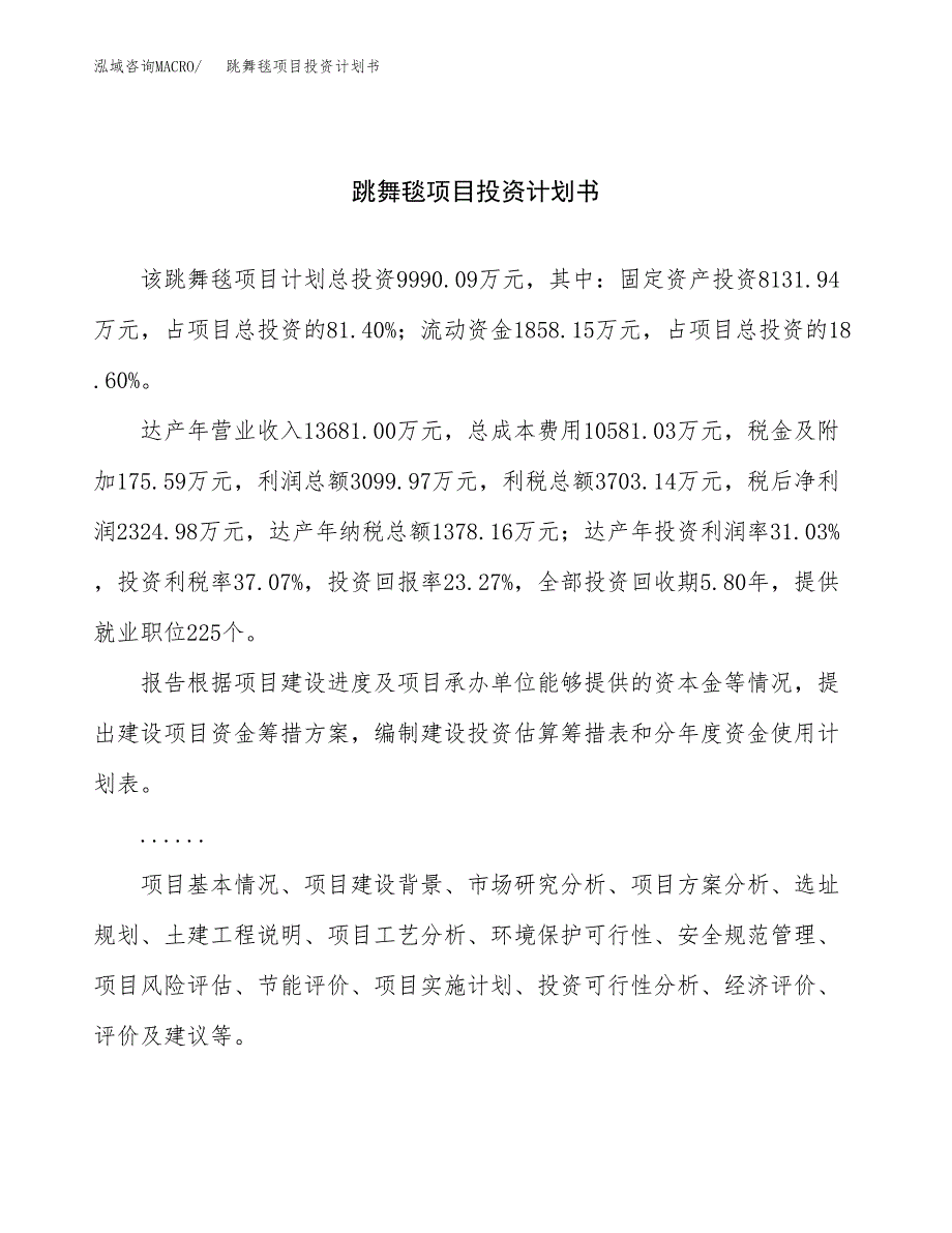 （申请模板）跳舞毯项目投资计划书_第1页