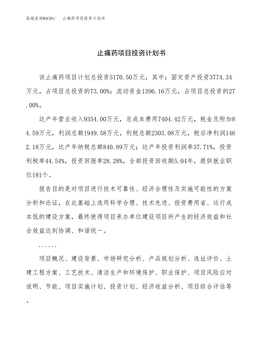 （项目申请模板）止痛药项目投资计划书_第1页