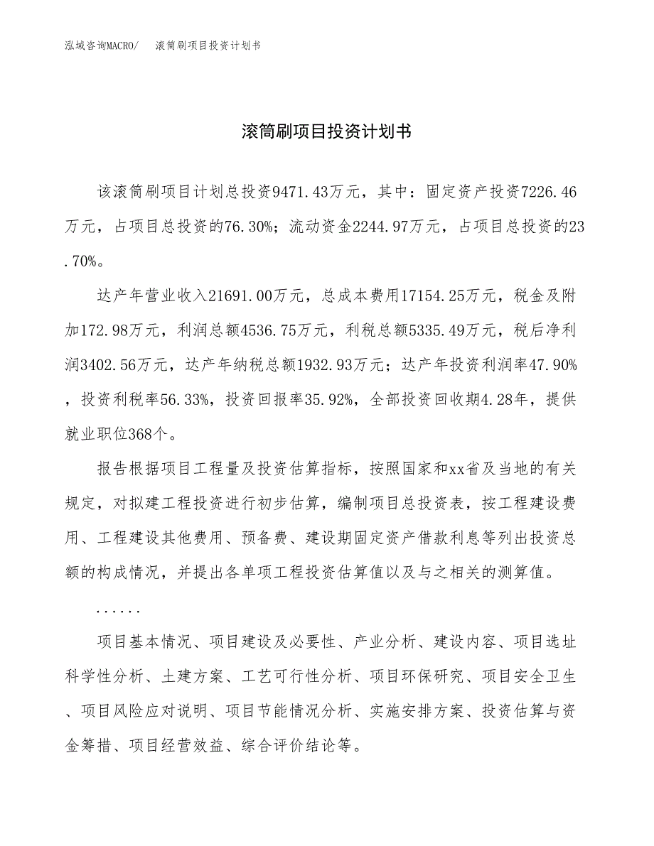 （申请模板）滚筒刷项目投资计划书_第1页