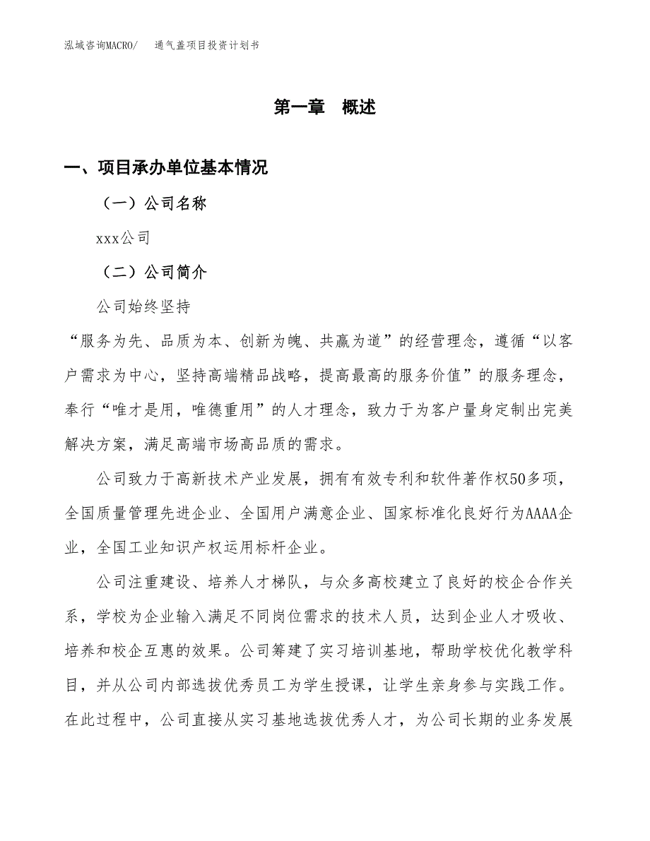 （项目申请模板）通气盖项目投资计划书_第2页