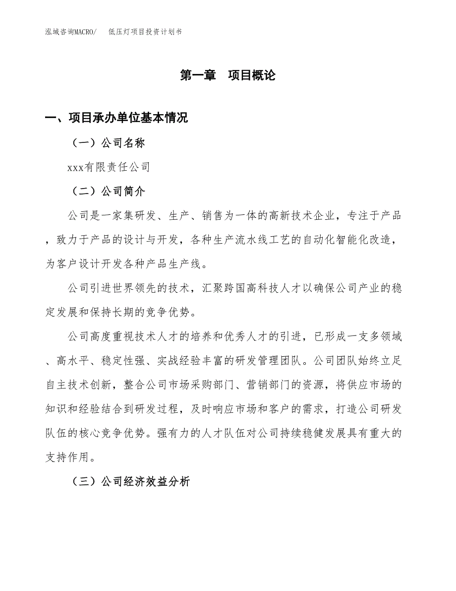 （申请模板）低压灯项目投资计划书_第2页