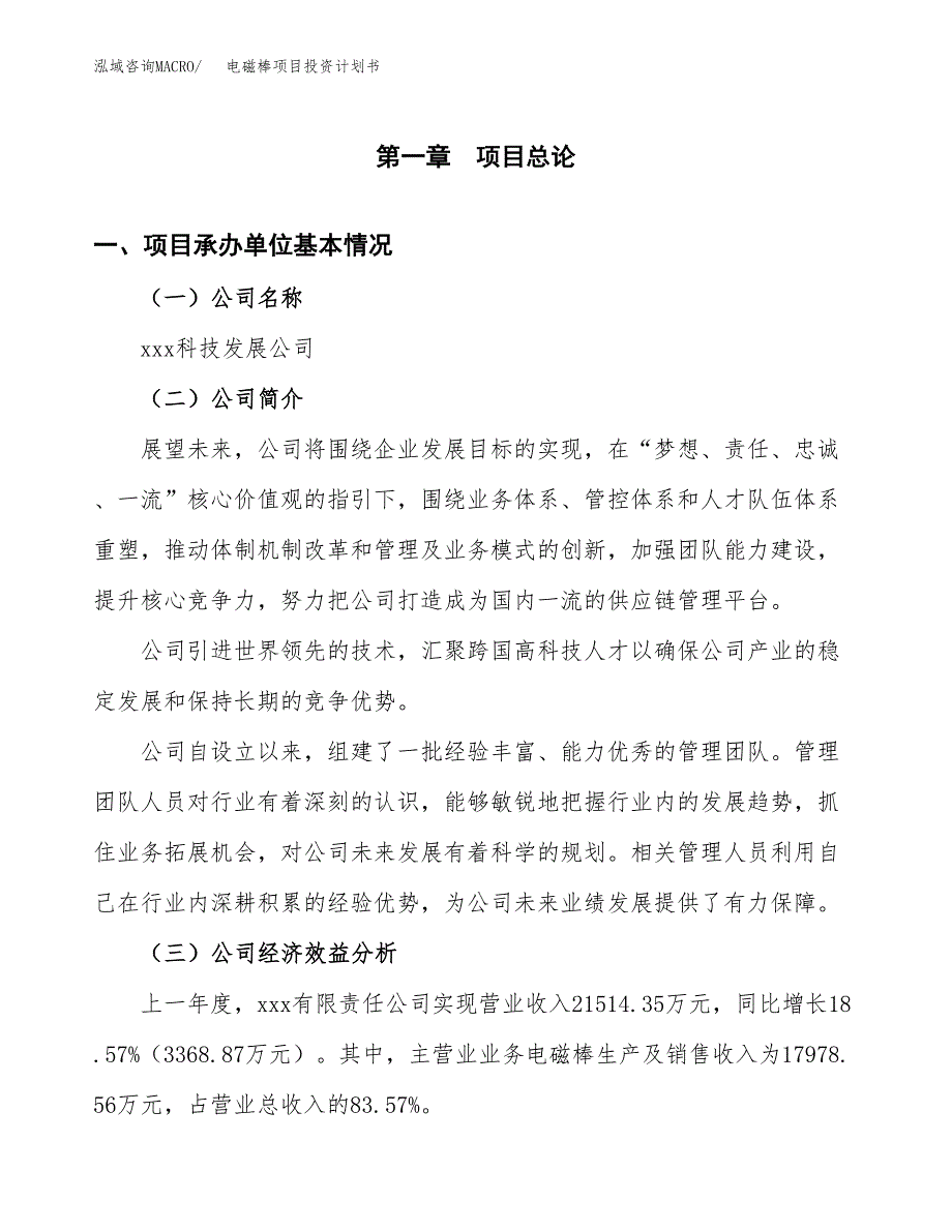 （申请模板）电磁棒项目投资计划书_第2页