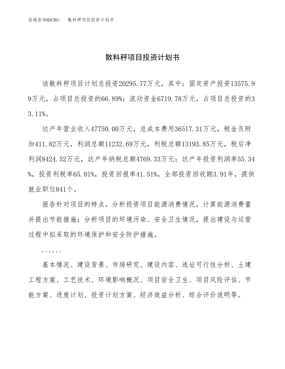 （项目申请模板）散料秤项目投资计划书_第1页