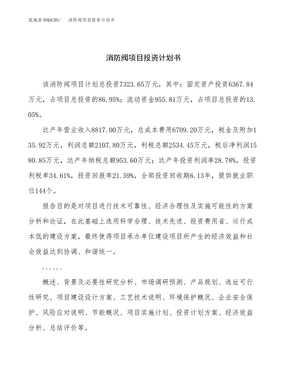 （申请模板）消防阀项目投资计划书_第1页