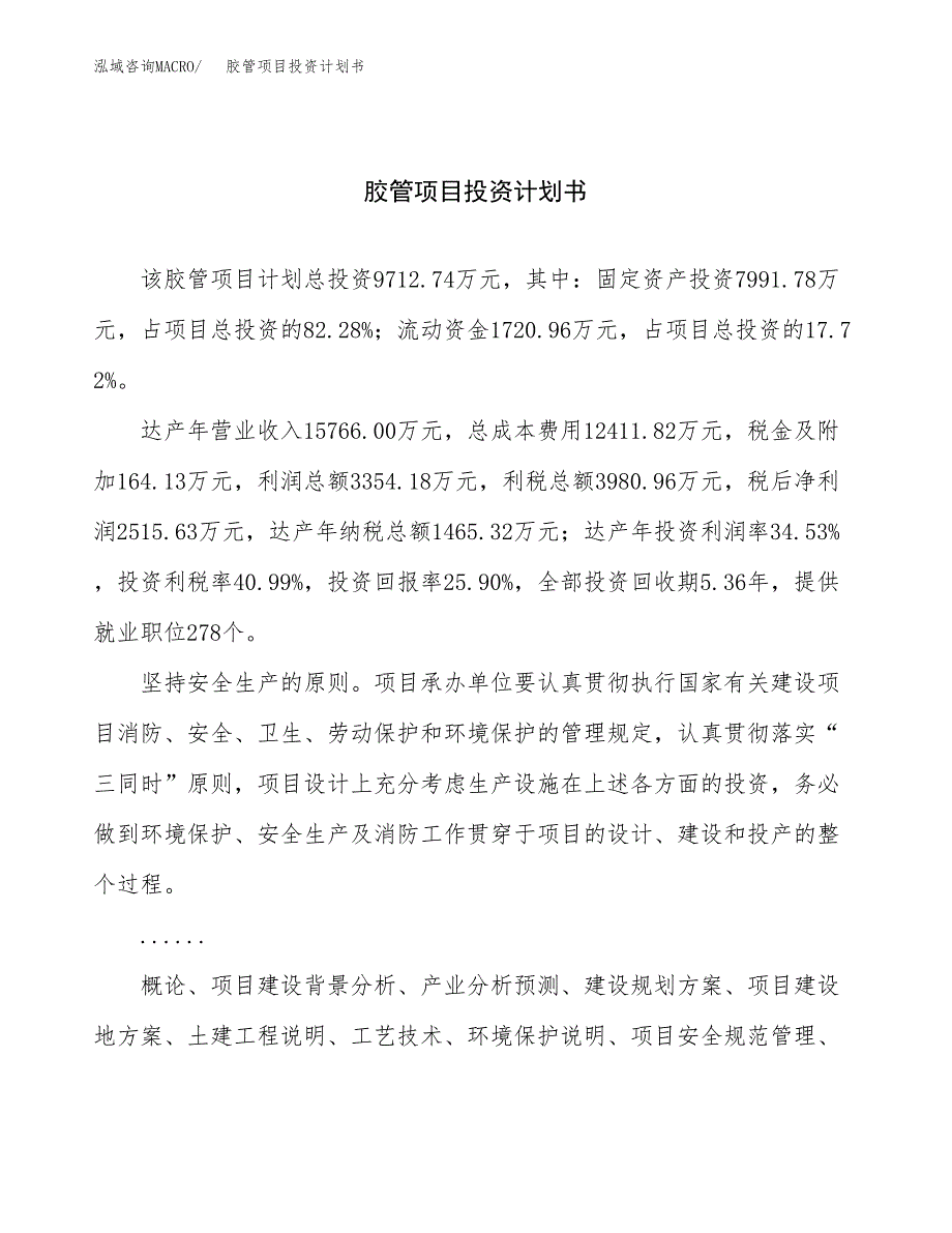 （申请模板）胶管项目投资计划书_第1页