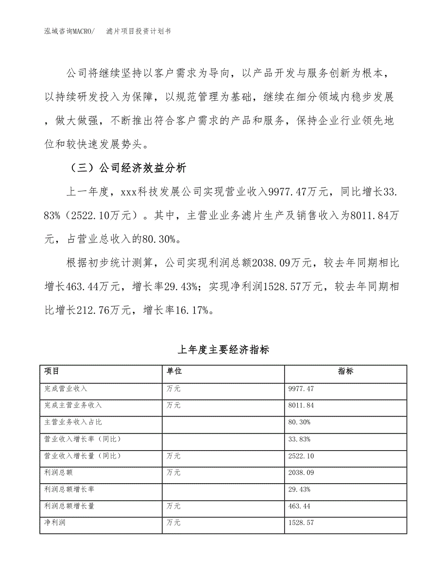 （申请模板）滤片项目投资计划书_第4页