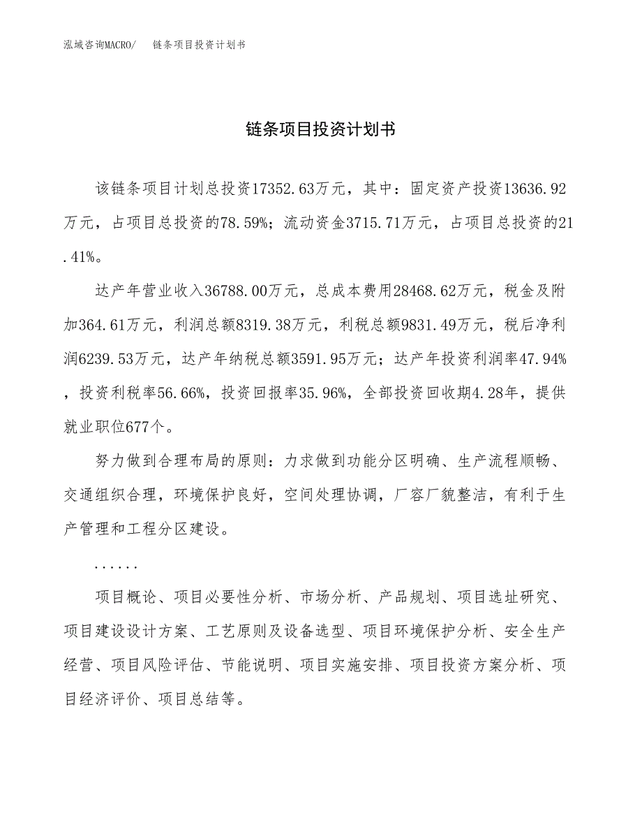 （项目申请模板）链条项目投资计划书_第1页