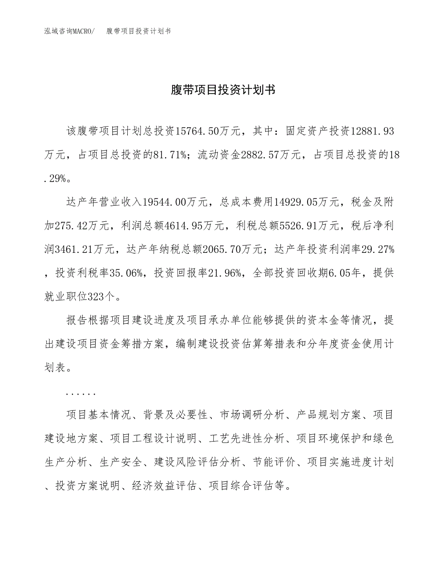 （申请模板）腹带项目投资计划书_第1页