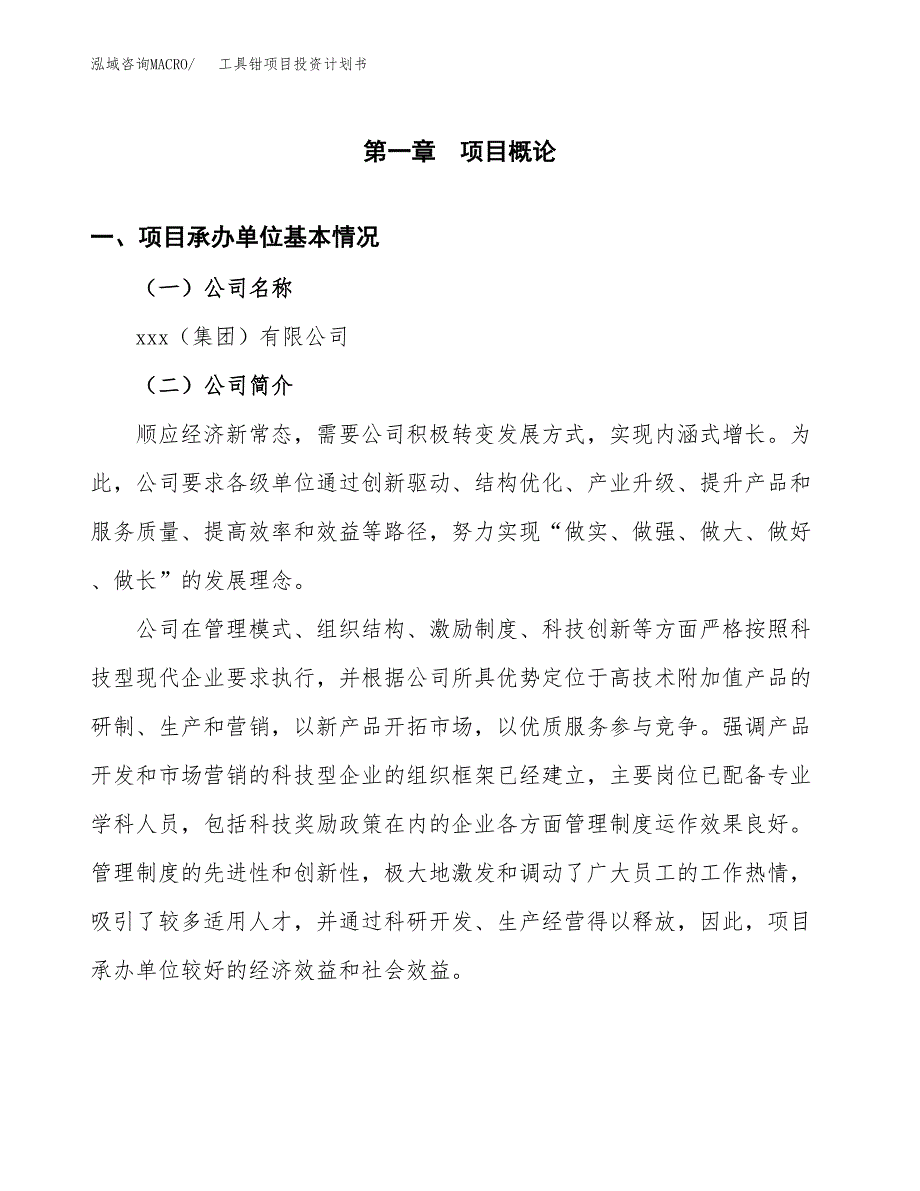 （申请模板）工具钳项目投资计划书_第2页