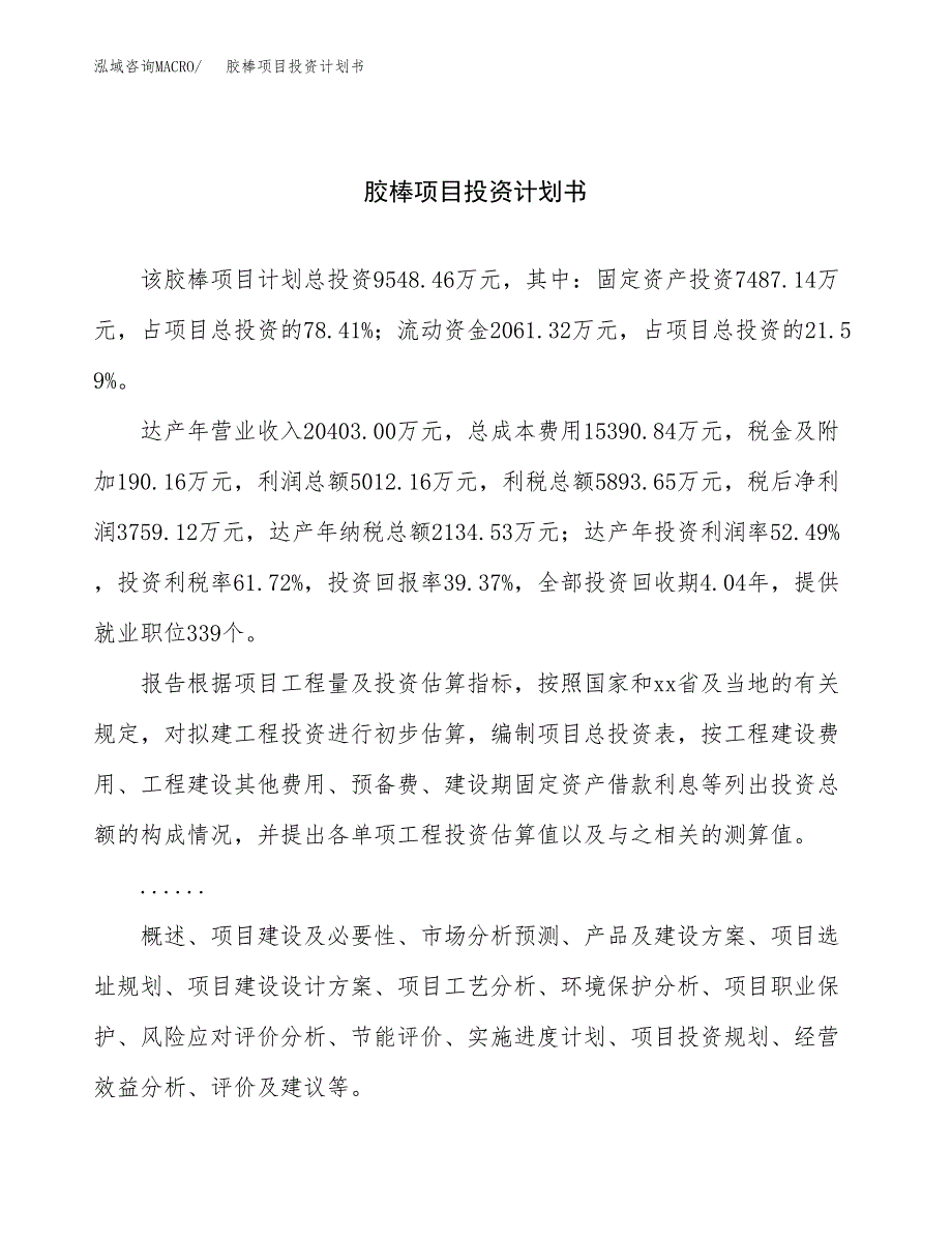 （申请模板）胶棒项目投资计划书_第1页