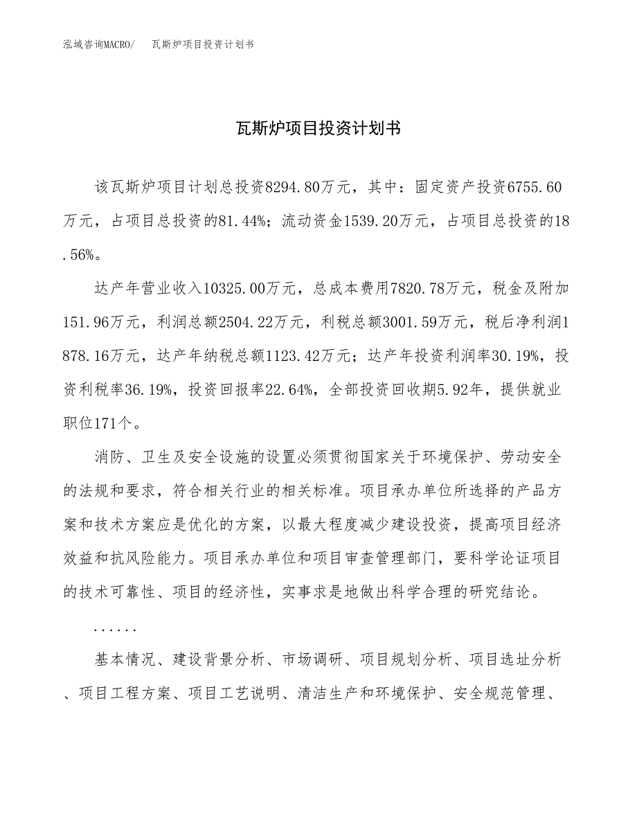 （申请模板）瓦斯炉项目投资计划书_第1页