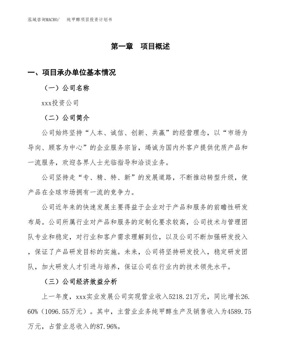 （项目申请模板）纯甲醇项目投资计划书_第2页