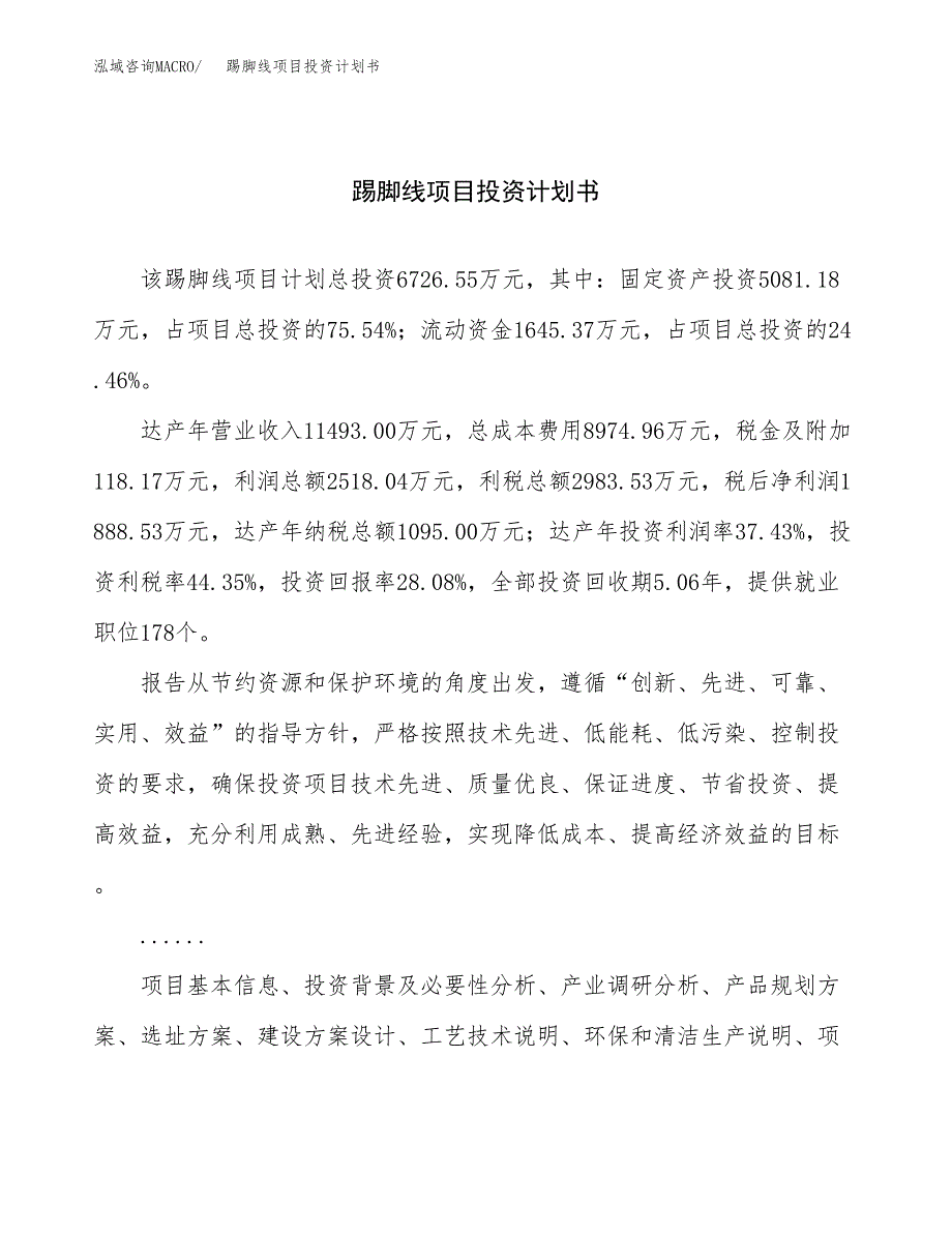 （申请模板）踢脚线项目投资计划书_第1页