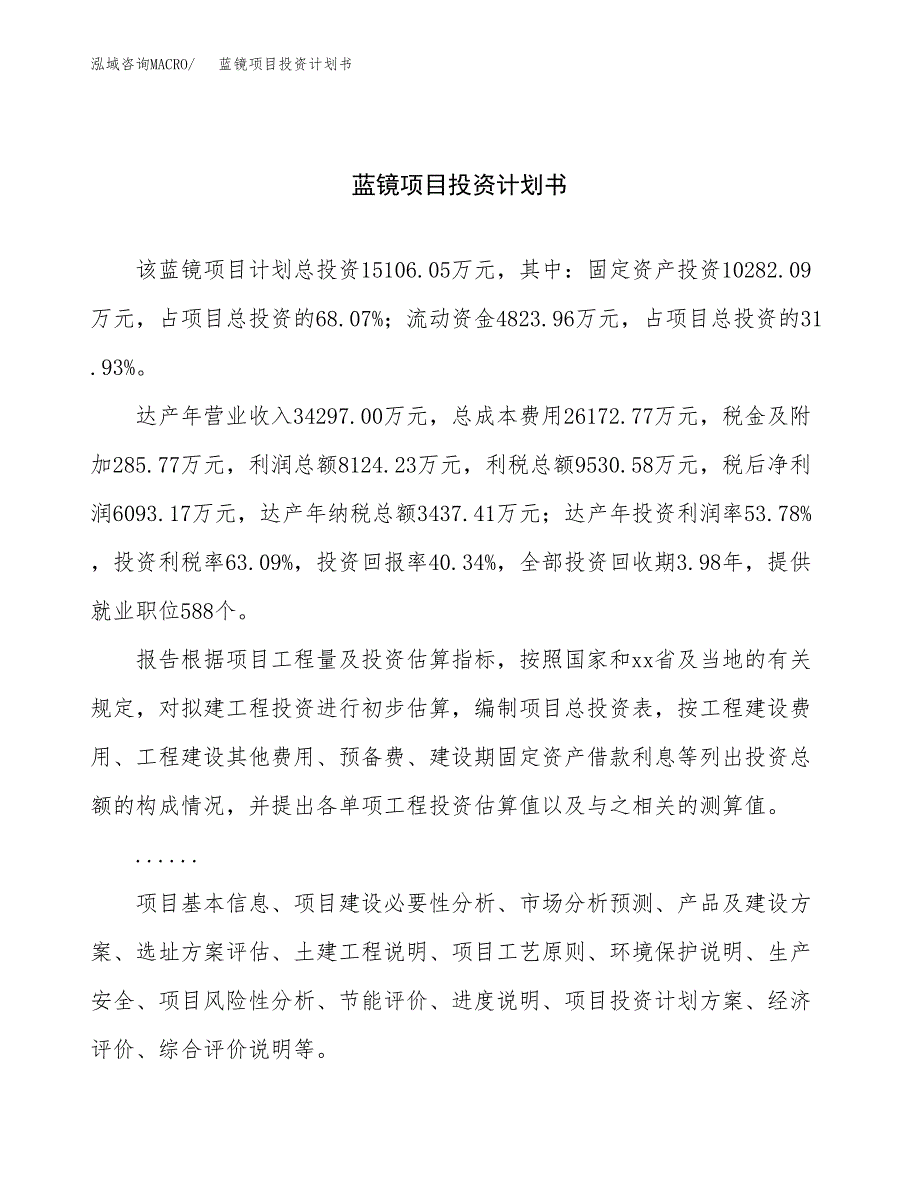 （申请模板）蓝镜项目投资计划书_第1页