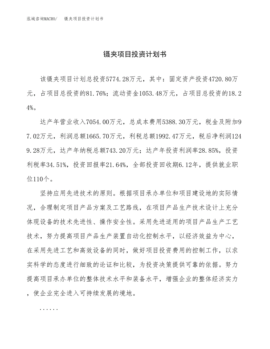 （申请模板）镊夹项目投资计划书_第1页