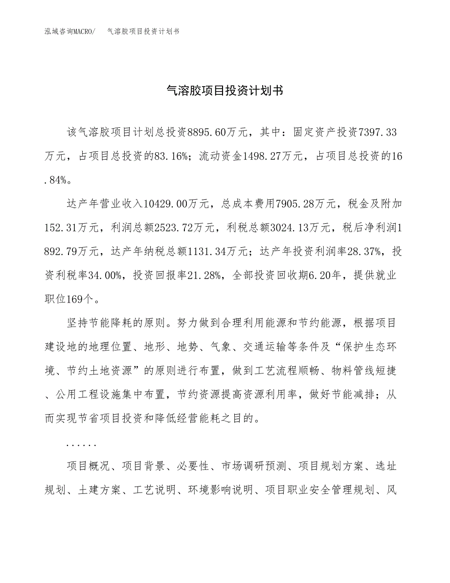 （项目申请模板）气溶胶项目投资计划书_第1页