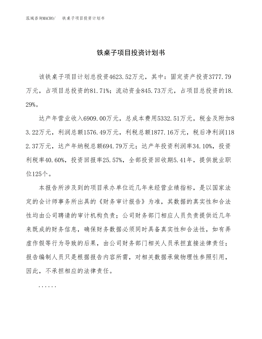 （项目申请模板）铁桌子项目投资计划书_第1页