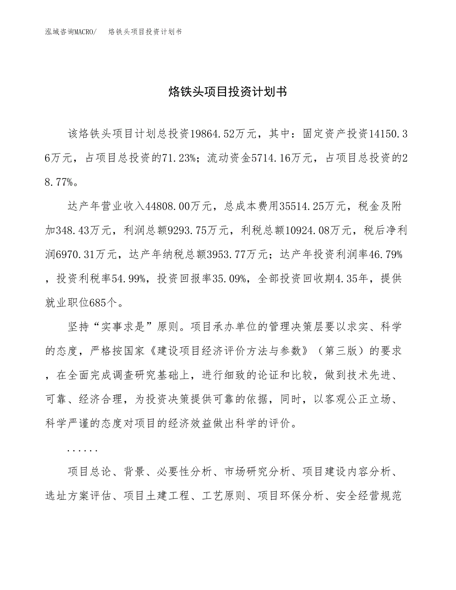 （申请模板）烙铁头项目投资计划书_第1页