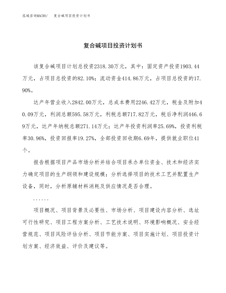 （申请模板）复合碱项目投资计划书_第1页