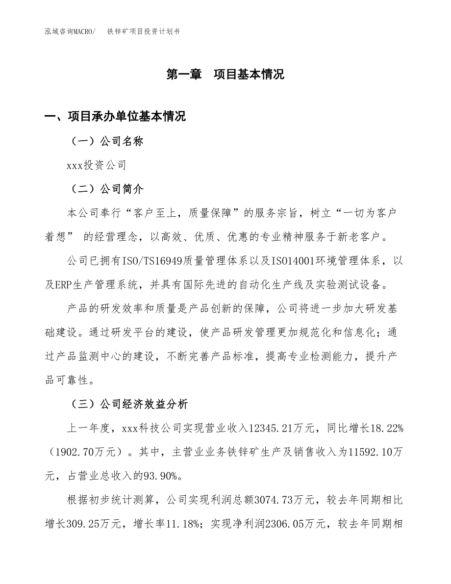 （项目申请模板）铁锌矿项目投资计划书_第3页