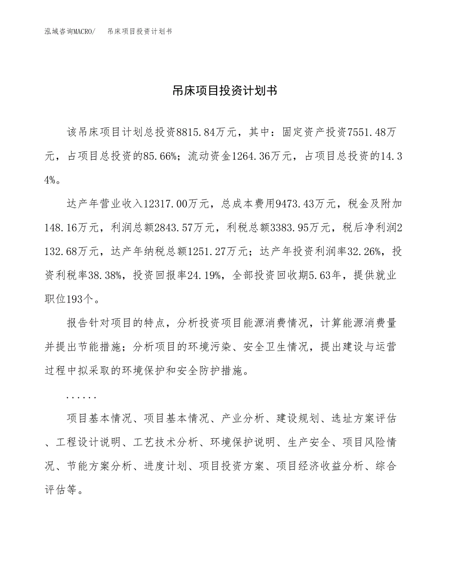 （申请模板）吊床项目投资计划书_第1页