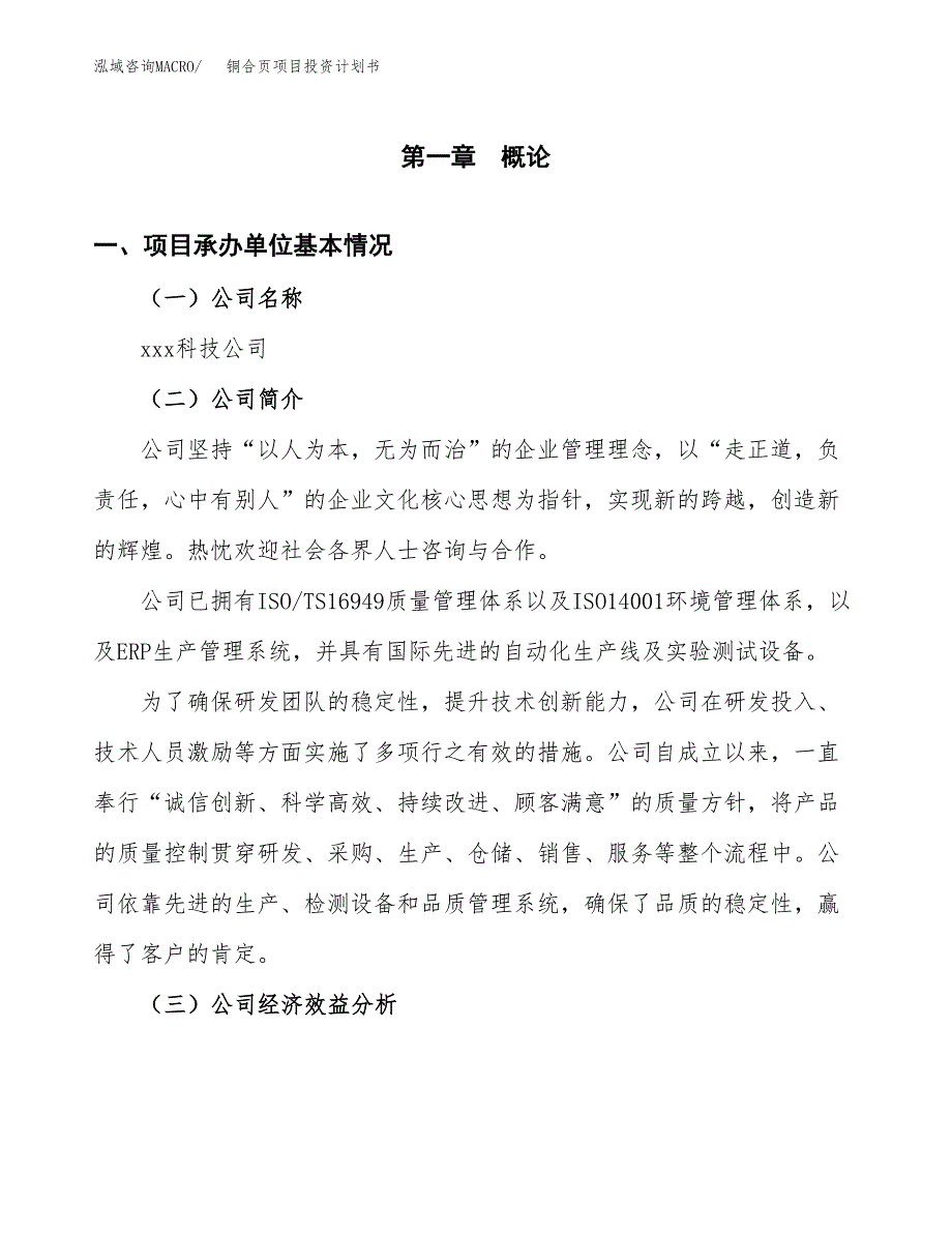 （项目申请模板）铜合页项目投资计划书_第3页