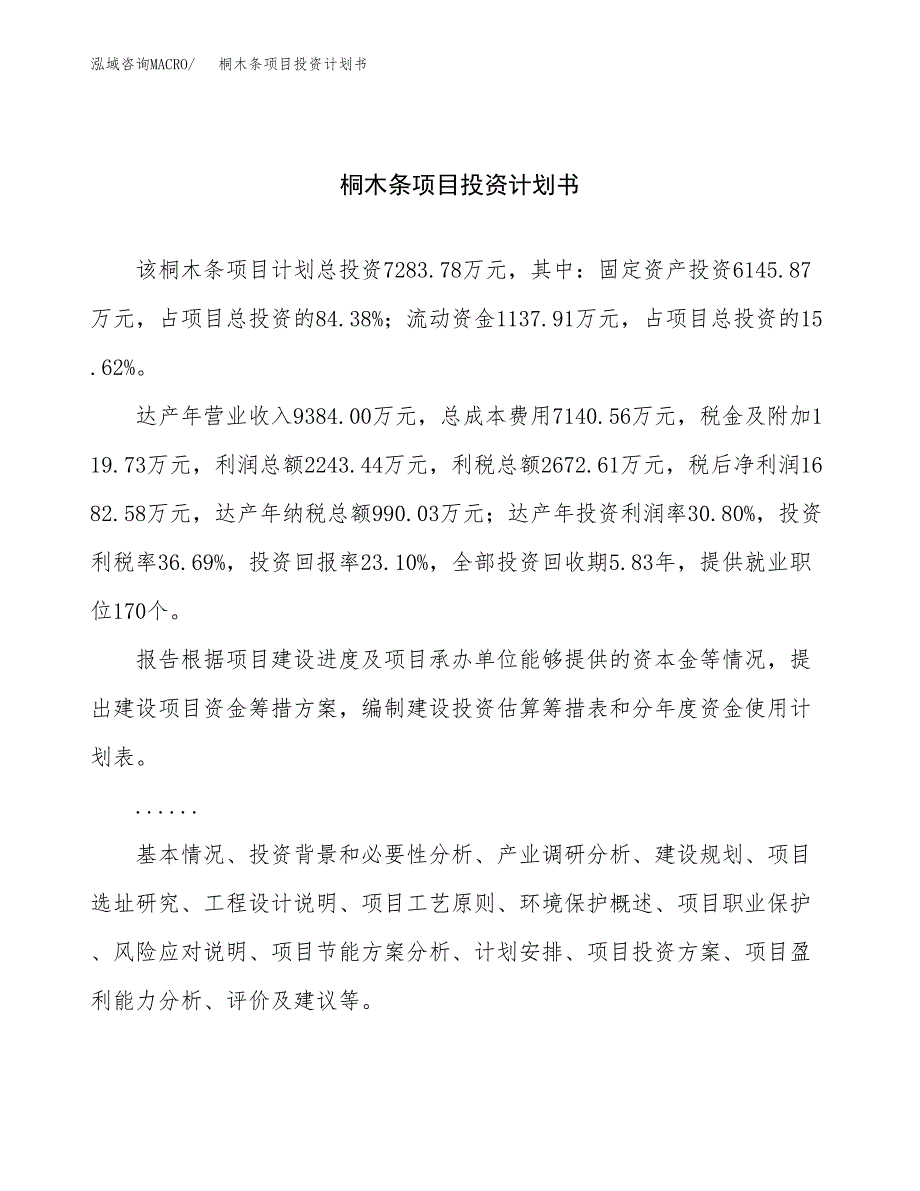 （申请模板）桐木条项目投资计划书_第1页