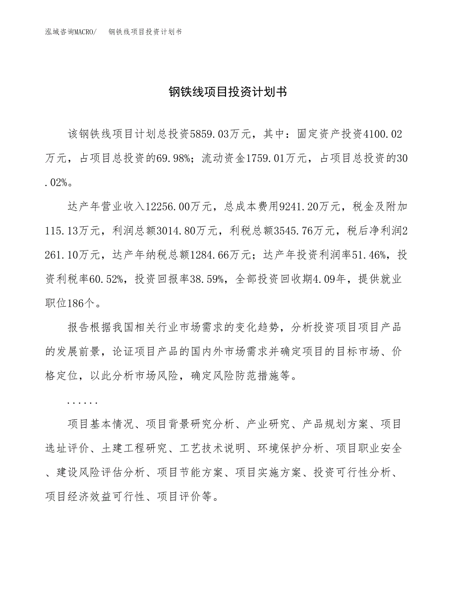 （申请模板）钢铁线项目投资计划书_第1页