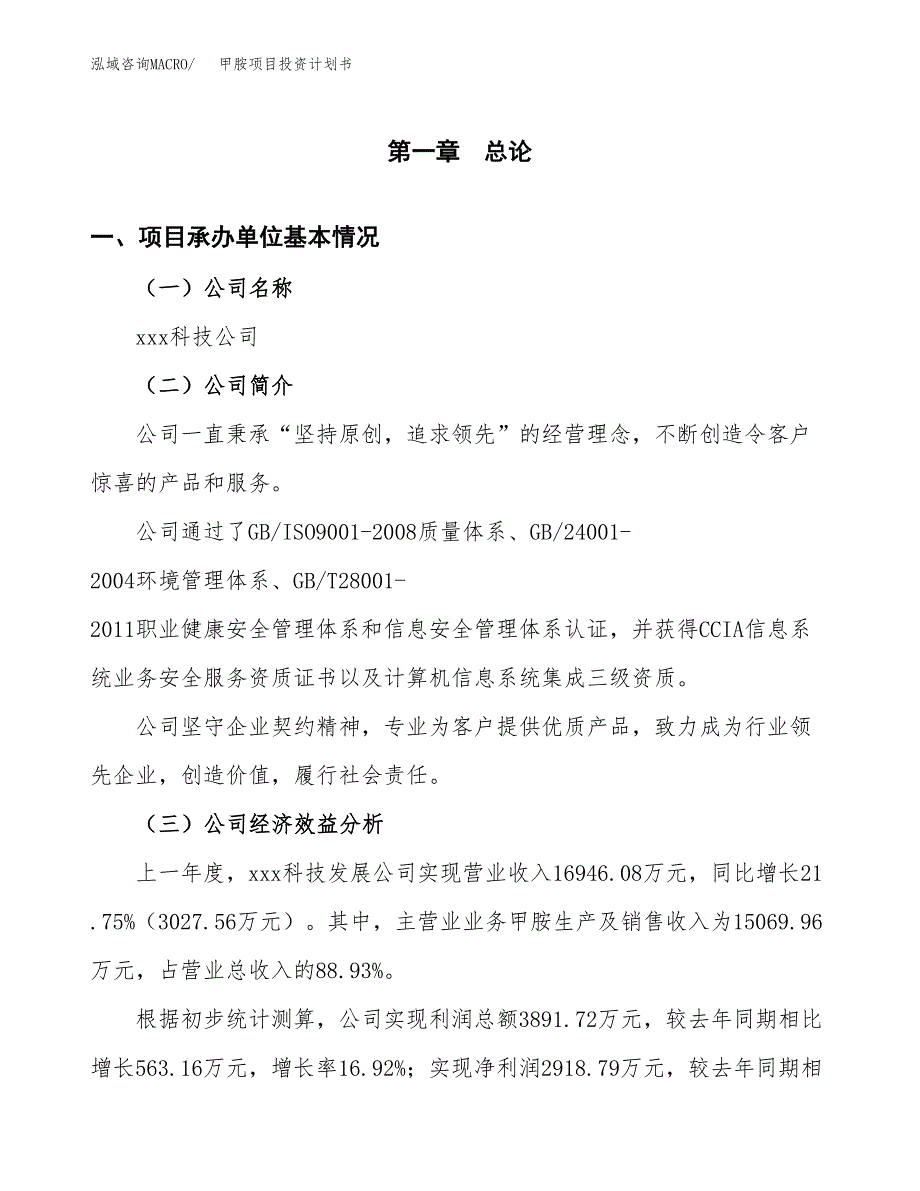 （申请模板）甲胺项目投资计划书_第3页