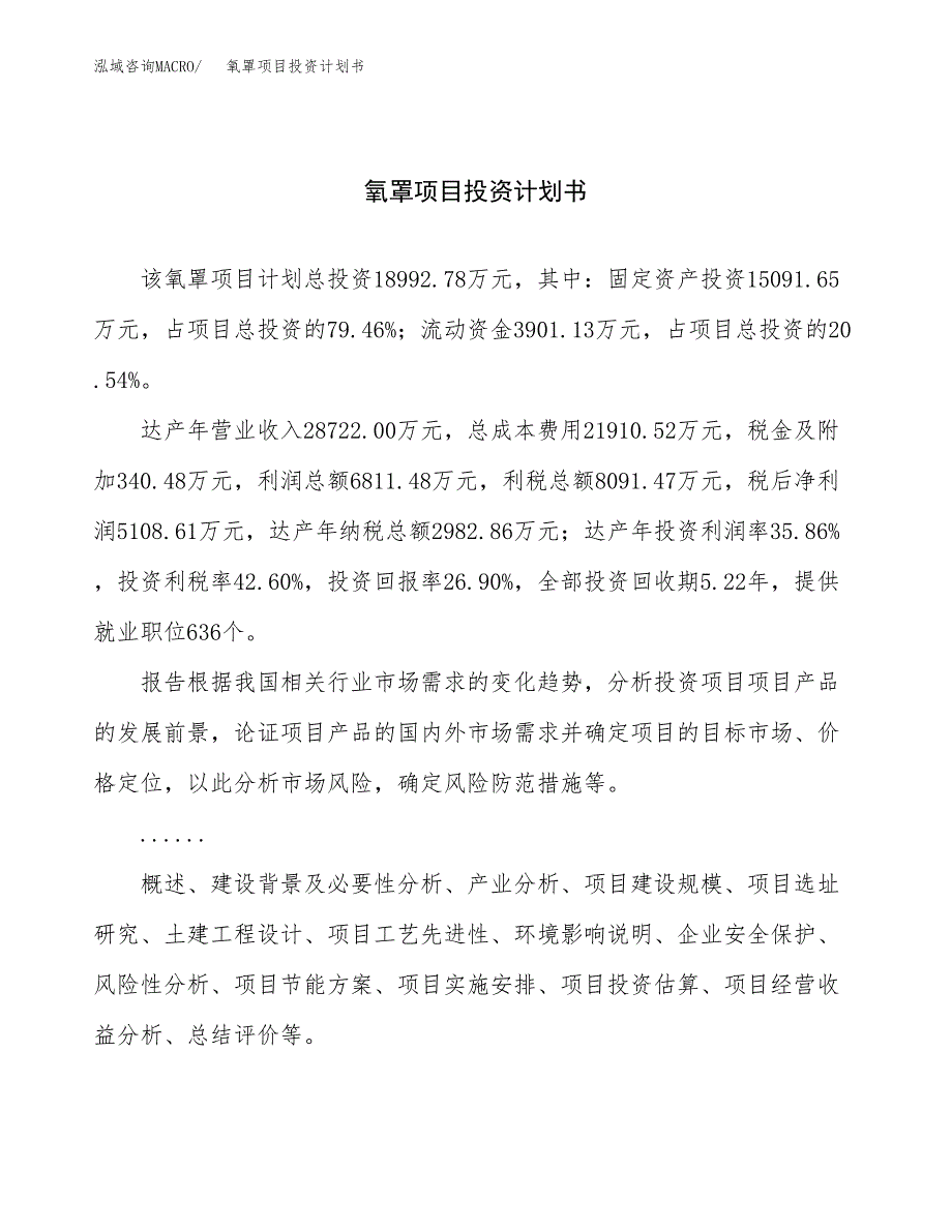 （申请模板）氧罩项目投资计划书_第1页