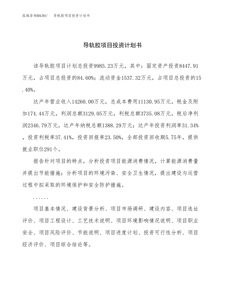 （申请模板）导轨胶项目投资计划书_第1页