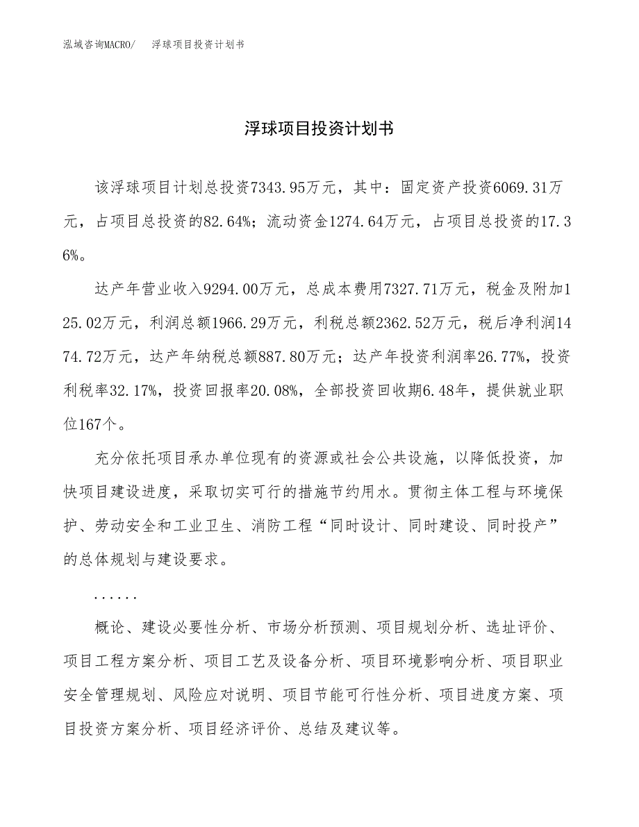 （申请模板）浮球项目投资计划书_第1页