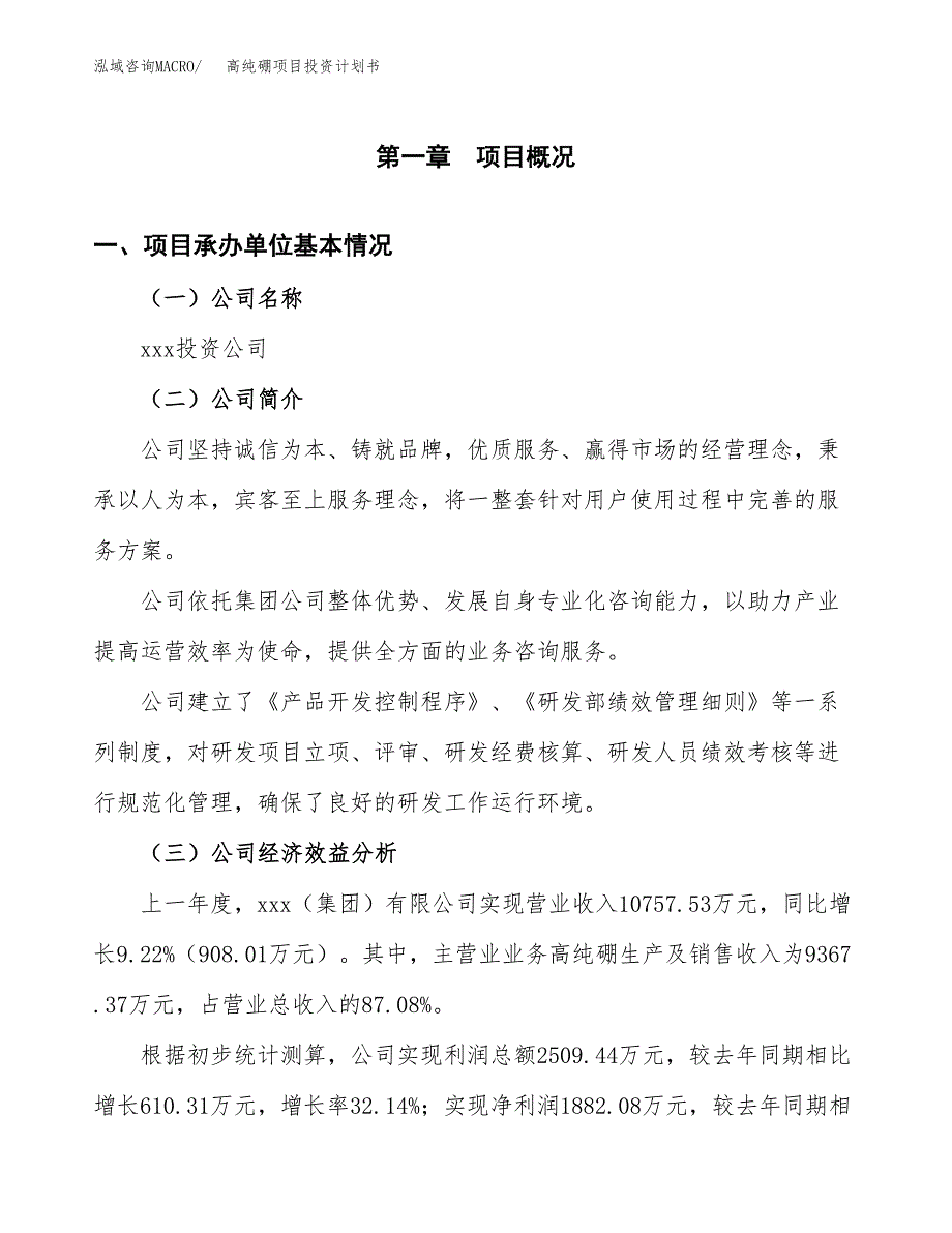 （项目申请模板）高纯硼项目投资计划书_第3页