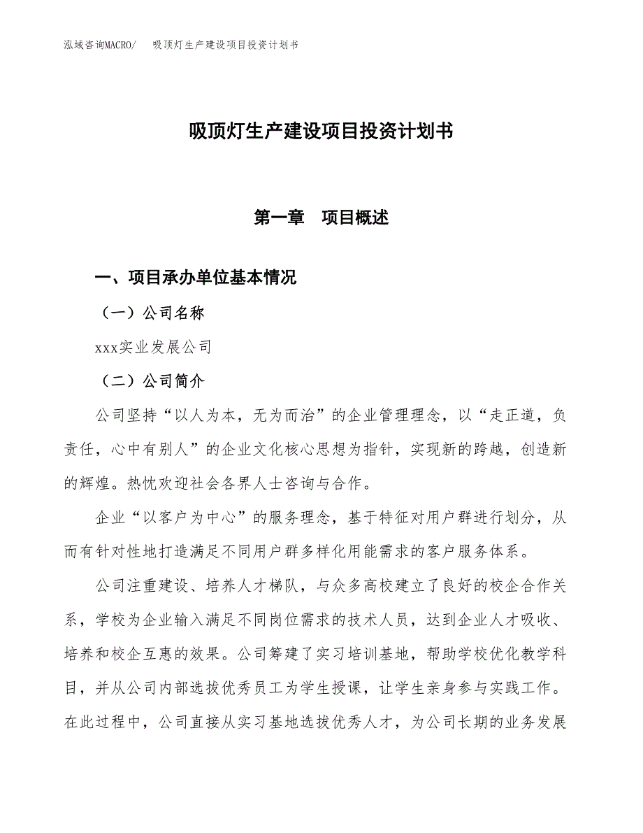 （参考版）吸顶灯生产建设项目投资计划书_第1页