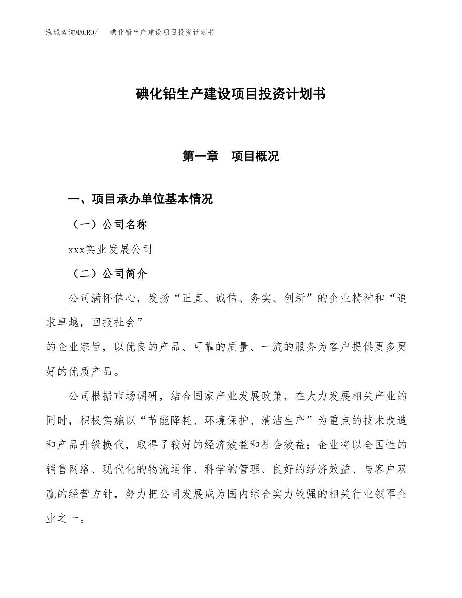 （参考版）碘化铅生产建设项目投资计划书_第1页