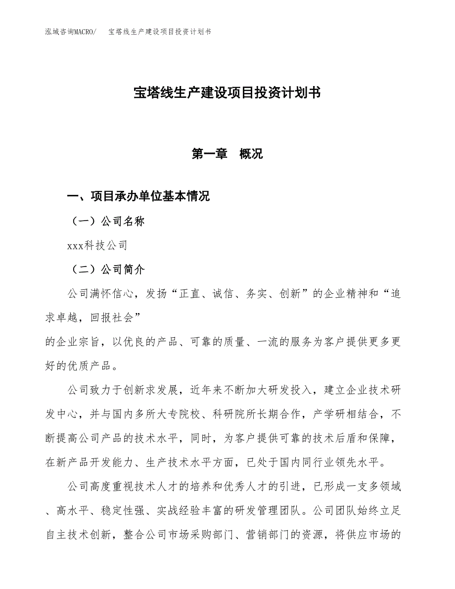 （参考版）宝塔线生产建设项目投资计划书_第1页