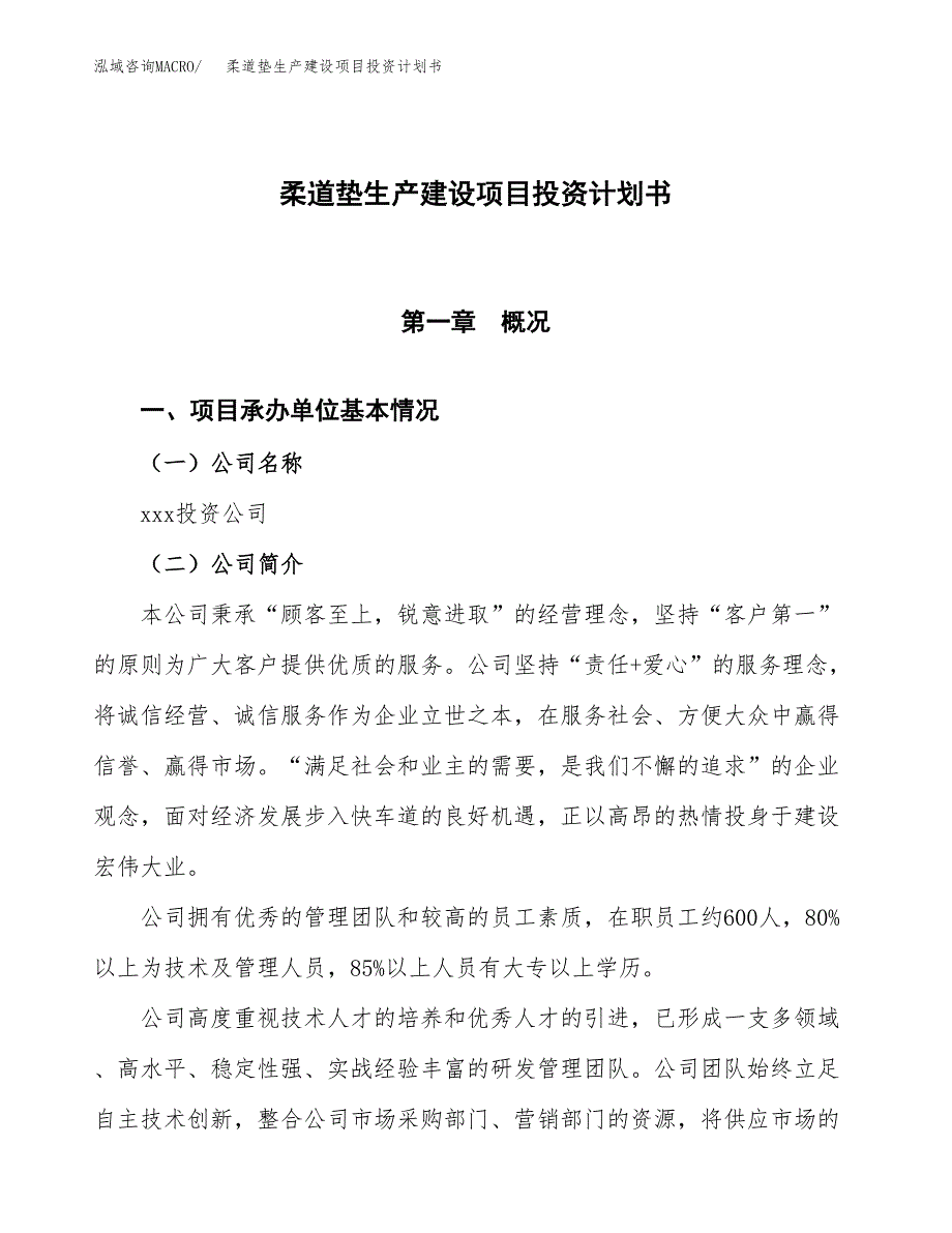 （参考版）柔道垫生产建设项目投资计划书_第1页