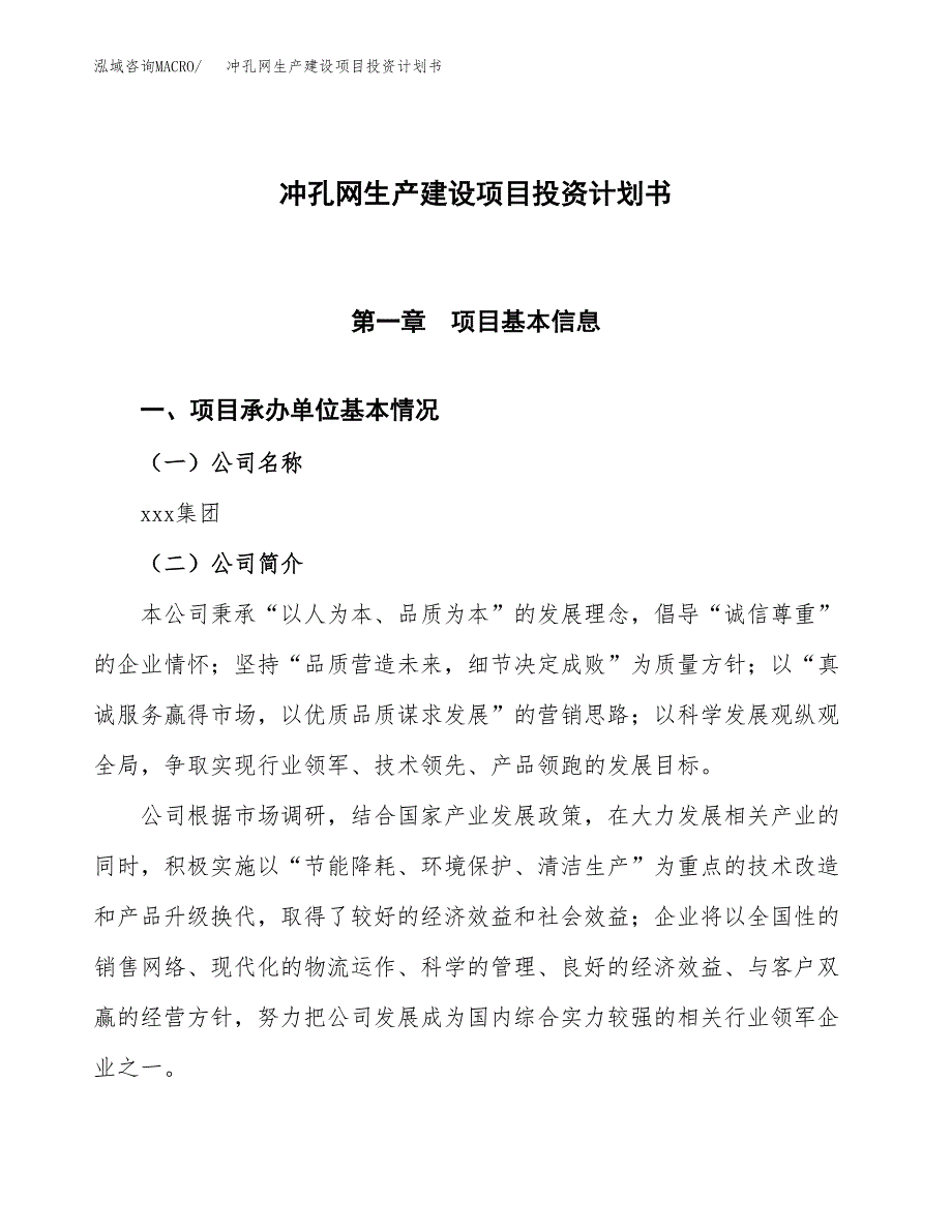 （参考版）冲孔网生产建设项目投资计划书_第1页