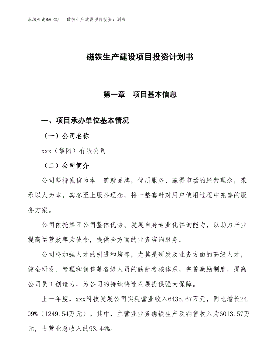 （参考版）磁铁生产建设项目投资计划书_第1页